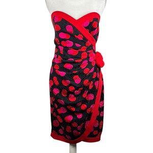 Pretty Penny Black Hot Pink & Red Vintage Style Ruched Waist Rosette Dress Sz L